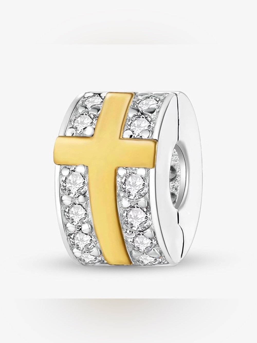 ✝️ Sterling Silver Gold Cross Sparkling CZ Clip Charm